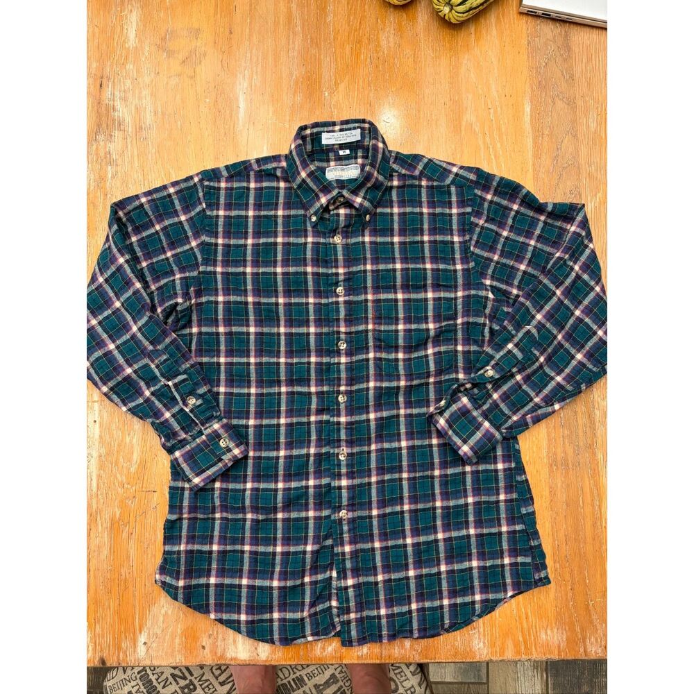 Vintage Viyella 55% Wool Plaid Shirt Mens M Scotland Hong Kong 70s 80s